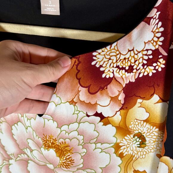 Chico's NWT Women's 3 (XL) Black Asian Eastern Bouquet 3/4 Sleeve Tunic Blouse - Picture 7 of 11